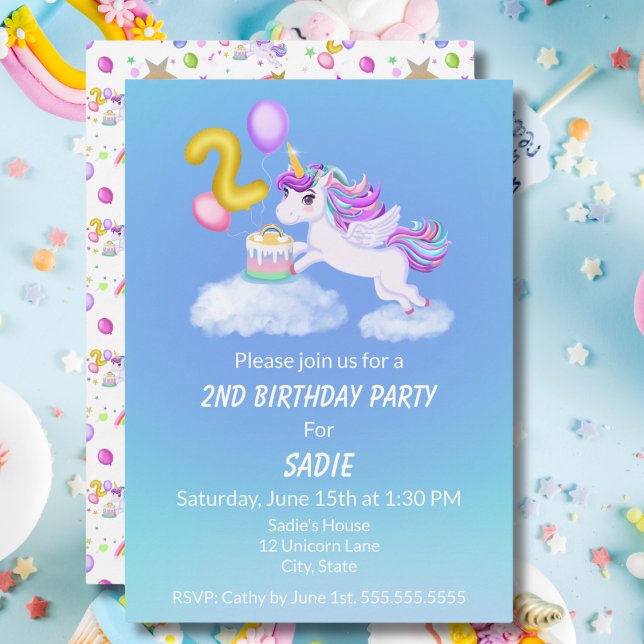 Invitation anniversaire licorne avec gâteau pour l (Créateur téléchargé)