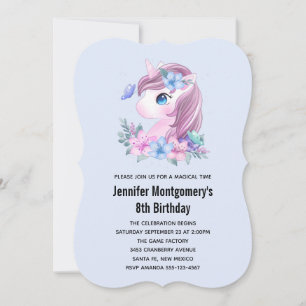 Invitation Anniversaire Licorne Bébé Mignonne Aquarelle Magiq