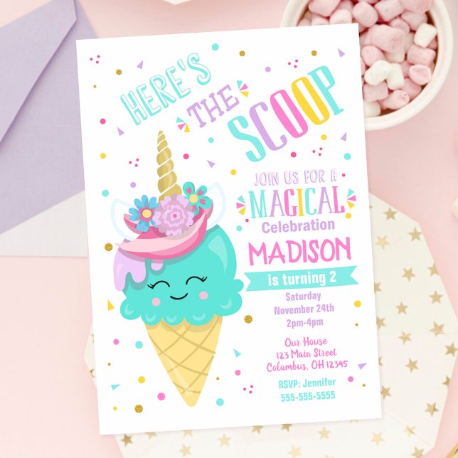 Invitation Anniversaire Licorne de Glace Magique (Créateur téléchargé)