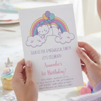 Invitation anniversaire licorne féline arc-en-ciel