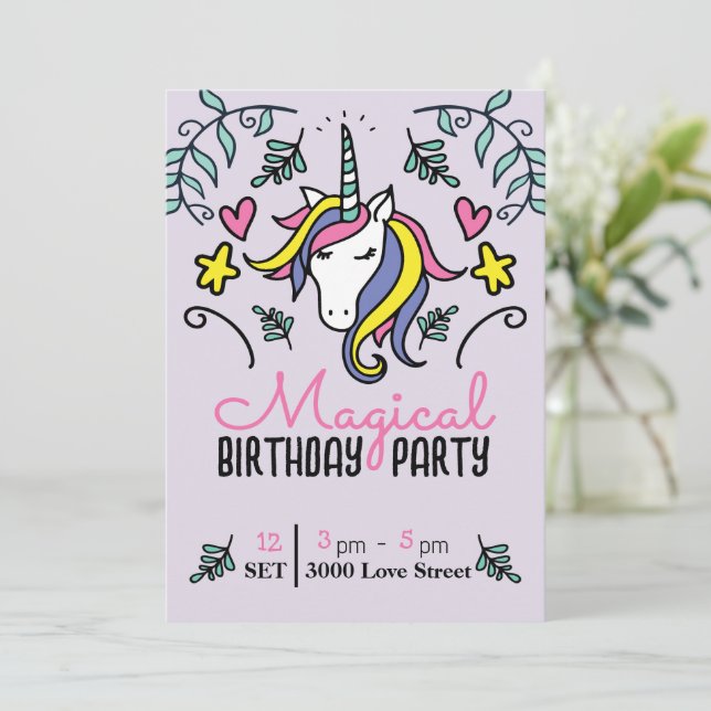 Invitation Anniversaire Licorne Magique (Debout devant)