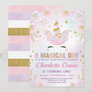 Invitation Anniversaire Licorne Magique / Floral P