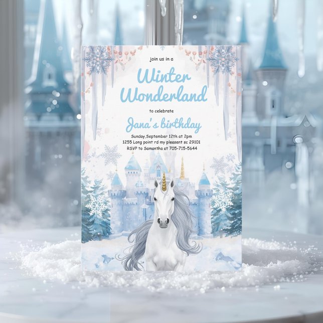 Invitation Anniversaire Licorne Merveilleux Hiver  (Créateur téléchargé)