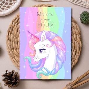 Invitation Anniversaire licorne pastel aquarelle arc-en-ciel