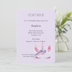 Invitation Anniversaire Licorne Rose Violet