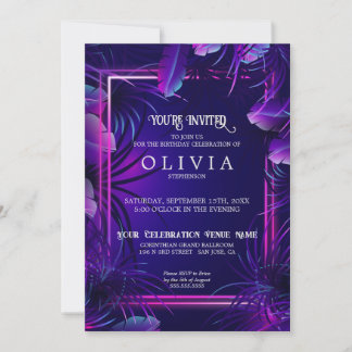 Invitation Anniversaire | Liquide tropicale violet de néon