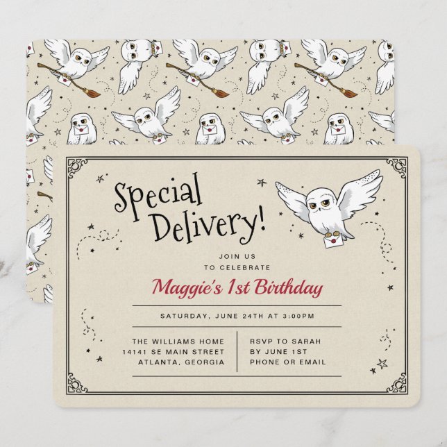 Invitation Anniversaire Livraison Spéciale Harry Potter Hedwi (Devant / Derrière)