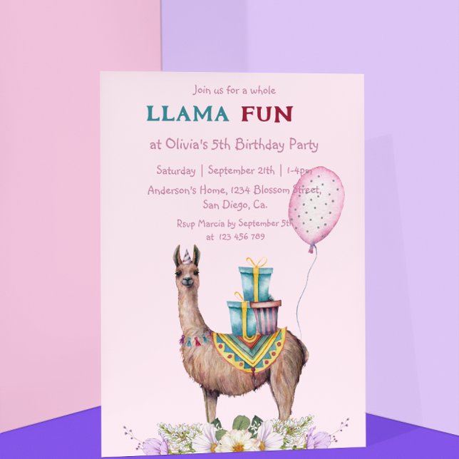 Invitation Anniversaire Llama (Créateur téléchargé)