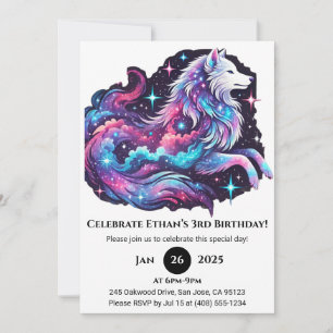 Invitation Anniversaire Loup Cosmique Arc-en-ciel