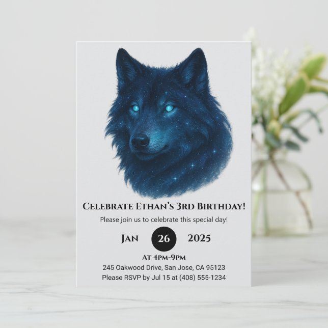 Invitation Anniversaire Loup Étoile Mystique (Debout devant)