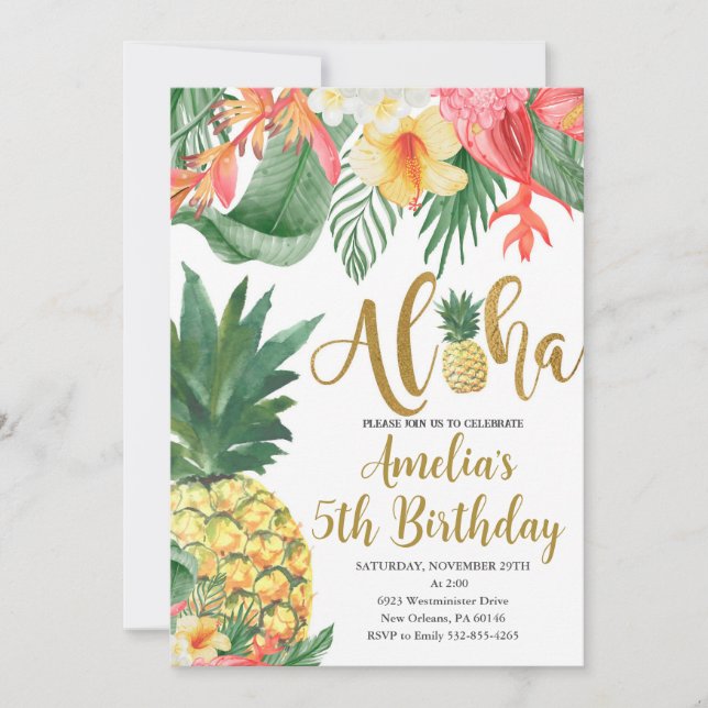 Invitation Anniversaire Luau, Fête d'anniversaire tropicale,  (Devant)