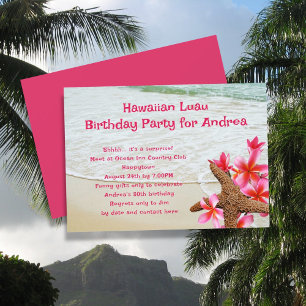 Invitation Anniversaire Luau Pink Frangipani Starfish Invitat