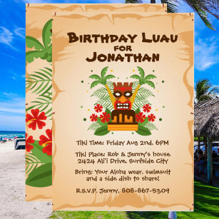 Invitation Anniversaire Luau Tropical Hawaiian Tiki Bar BBQ P