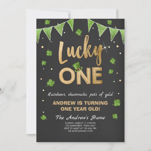 Invitation Anniversaire Lucky One First Birthday G (Devant)