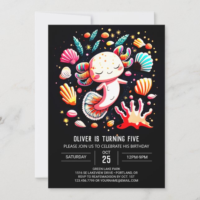 Invitation Anniversaire lunaire moderne Axolotl (Devant)