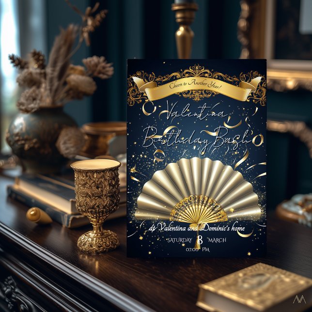 Invitation Anniversaire Luxueux sur le Thème de l'Éventail |  (Créateur téléchargé)