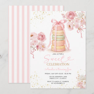 Invitation anniversaire Macaron Rose Fête Sucre