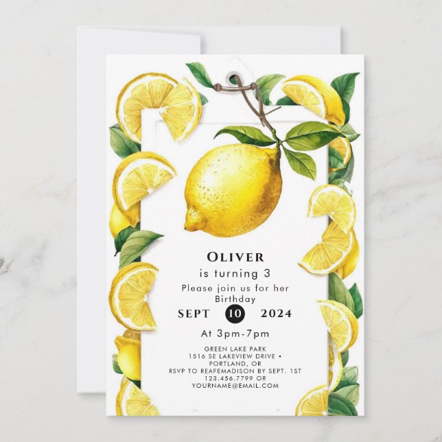 Invitation Anniversaire Magique Citron (Devant)