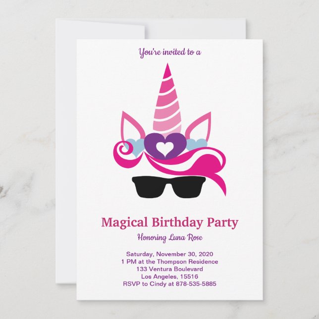 Invitation Anniversaire magique de licorne (Devant)