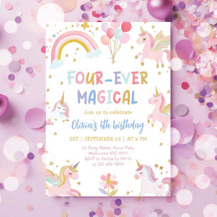 Invitation Anniversaire Magique Licorne Quatre Pour Toujours