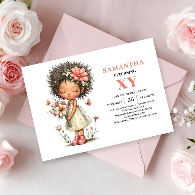 Invitation Anniversaire Magique Pastel Fée Mignonn (Cute Fairy Girl 6th Birthday Magical Pastel invitation)