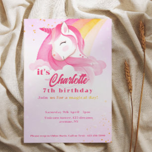 Invitation Anniversaire magique Rainbow Pastel Unicorn
