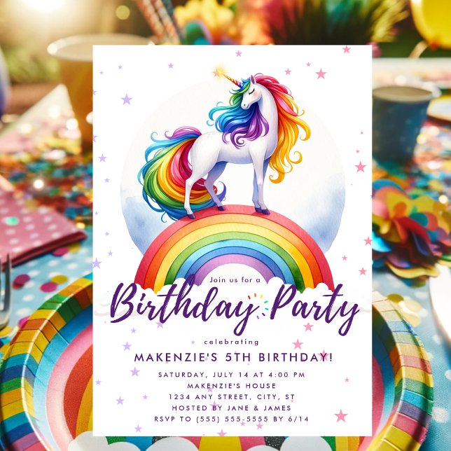 Invitation Anniversaire Magique Rainbow Unicorn (Magical Rainbow Unicorn Birthday Invitation)