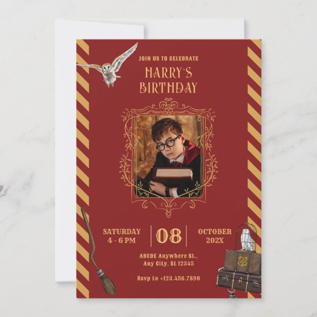 Invitation Anniversaire magique vintage rouge (Devant)