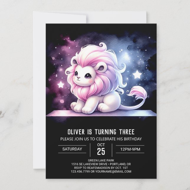 Invitation Anniversaire Majestic Dreamy Lion (Devant)