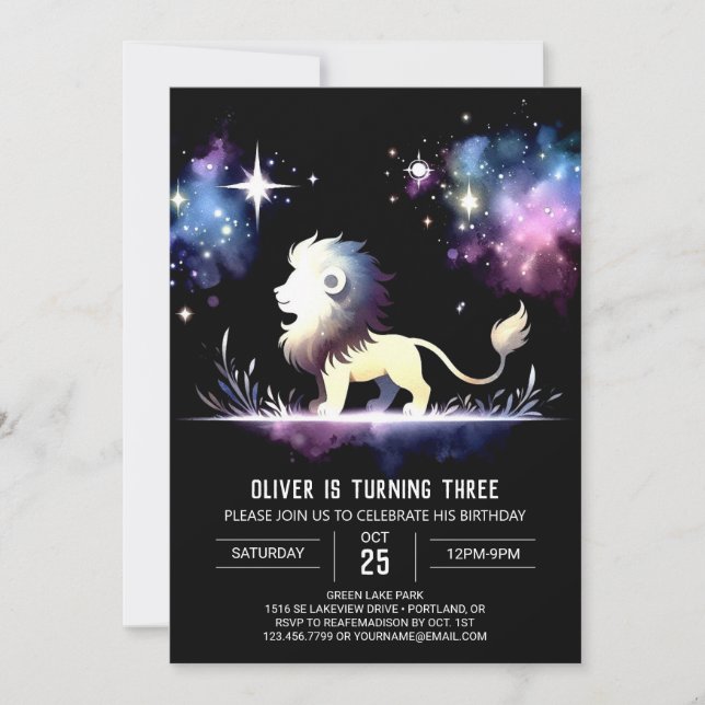 Invitation Anniversaire Majestic Elegant Lion (Devant)