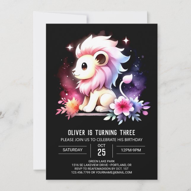 Invitation Anniversaire Majestic Fun Lion (Devant)