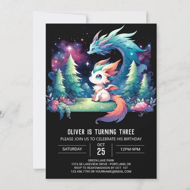 Invitation Anniversaire Majestic Minimaliste de Dragon (Devant)