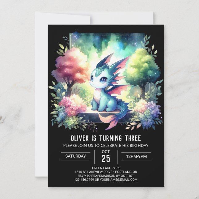 Invitation Anniversaire Majestic Pastel Dragon (Devant)