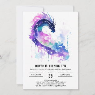 Invitation Anniversaire majestueux du dragon d'aquarelle