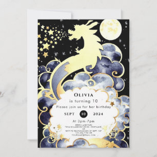 Invitation Anniversaire majestueux du dragon d'aquarelle