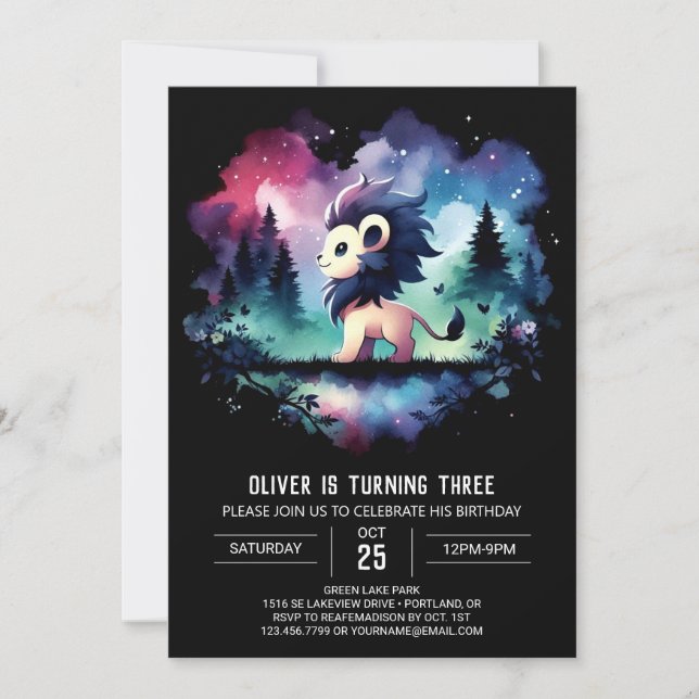 Invitation Anniversaire majestueux du lion moderne (Devant)