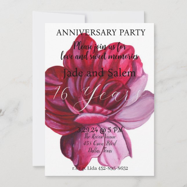 Invitation Anniversaire mariage Abstrait Floral Rouge Blanc (Devant)
