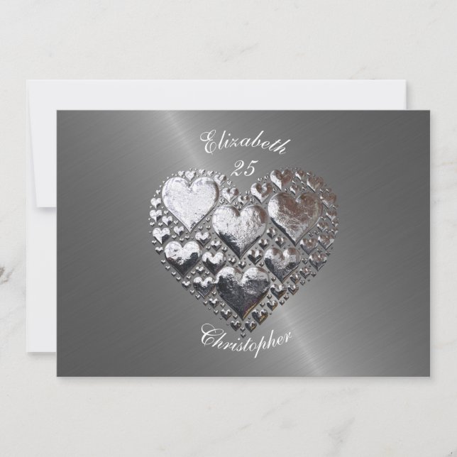 Invitation Anniversaire Mariage Anniversaire Silver Hearts St (Devant)