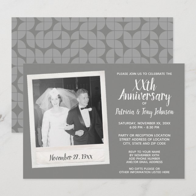 Invitation Anniversaire mariage avec photo Vintage (Devant / Derrière)