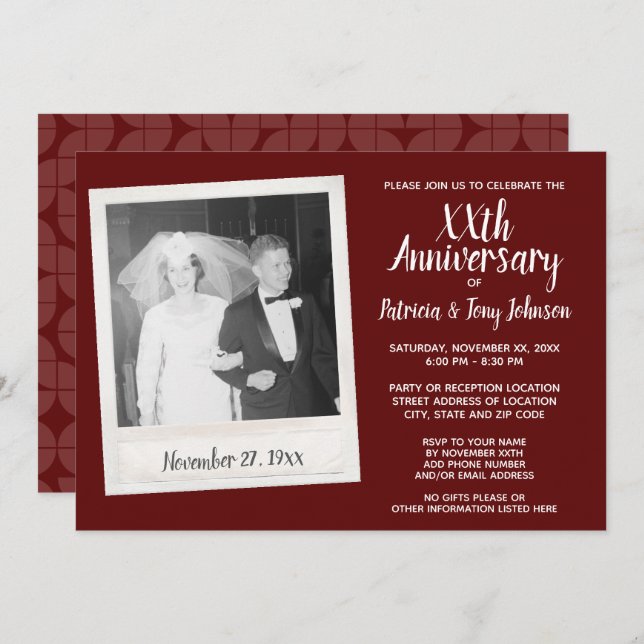 Invitation Anniversaire mariage avec photo Vintage - bordeaux (Devant / Derrière)