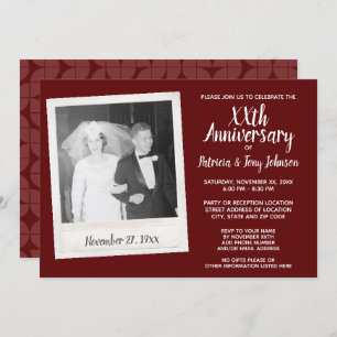 Invitation Anniversaire mariage avec photo Vintage - bordeaux