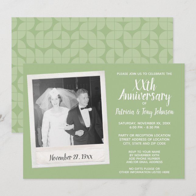 Invitation Anniversaire mariage avec photo Vintage - sauge (Devant / Derrière)