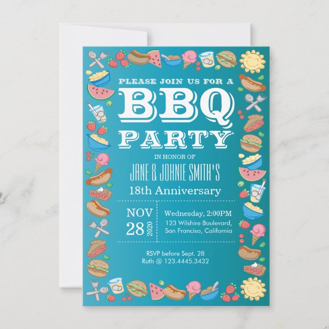 Invitation Anniversaire Mariage BBQ Fête d'anniversaire Barbe (Devant)