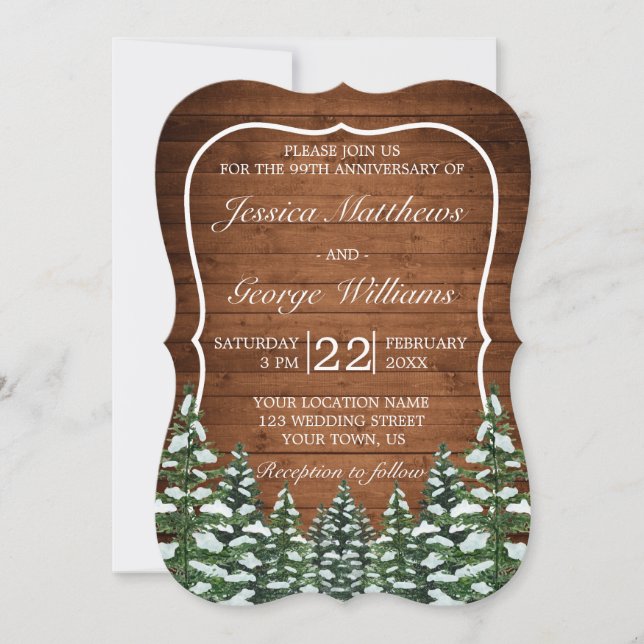 Invitation Anniversaire Mariage de la forêt de bois de neige (Devant)