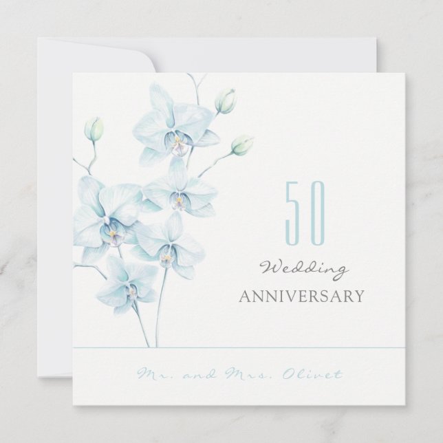 Invitation Anniversaire Mariage de l'Orchidée Bleue Douce 50  (Devant)