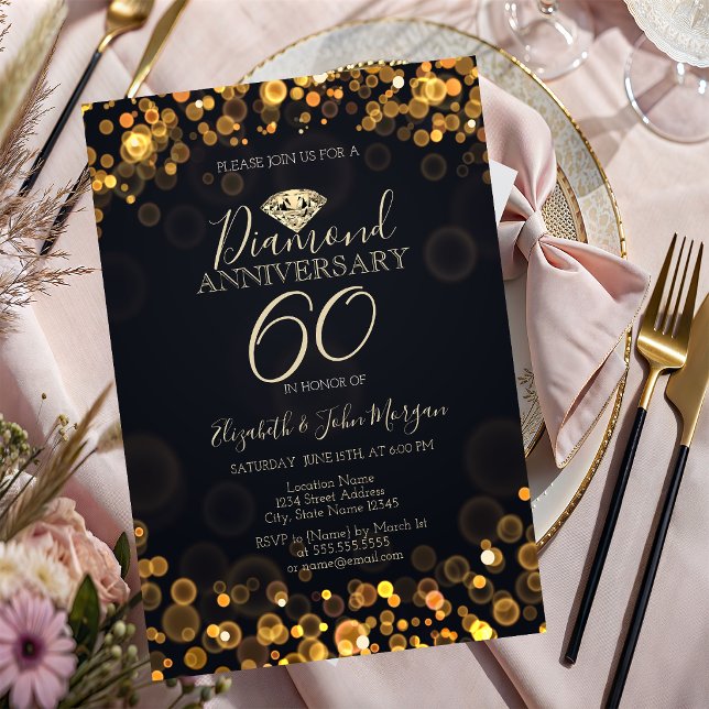 Invitation Anniversaire Mariage de luxe de Bokeh Dots Diamond (Créateur téléchargé)