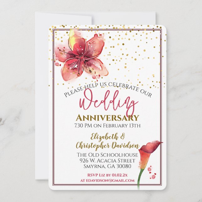 Invitation Anniversaire mariage Floral Lily (Devant)
