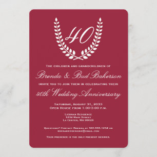 Invitation Anniversaire mariage - Ruby Red avec White Laurel