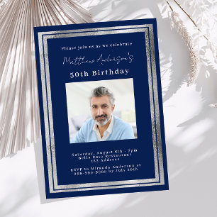 Invitation Anniversaire marine bleu argent photo
