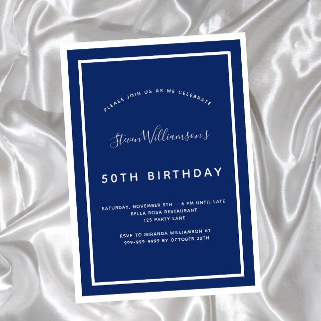 Invitation Anniversaire marine bleu blanc minimaliste homme g (Créateur téléchargé)